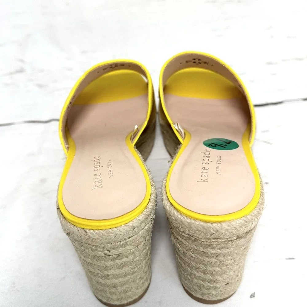 Kate Spade Shoes Women's 7.5 Yellow Wedge Espadrille Sandals Leather Platform